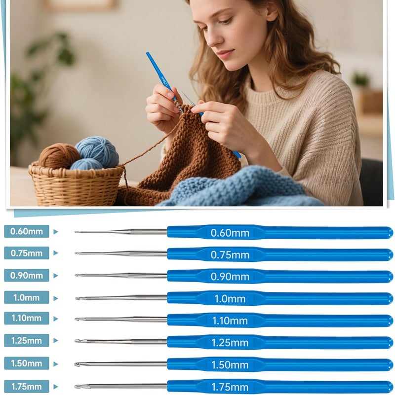 GMAK Crochet Kit for Beginners Adults, 59 PCS Crochet Sets Include Yarn, Crochet Hooks and Tools, Portable Crocheting Starter Kits for Making Variety Projects Craft Supplies, Blue Flower - Image 4